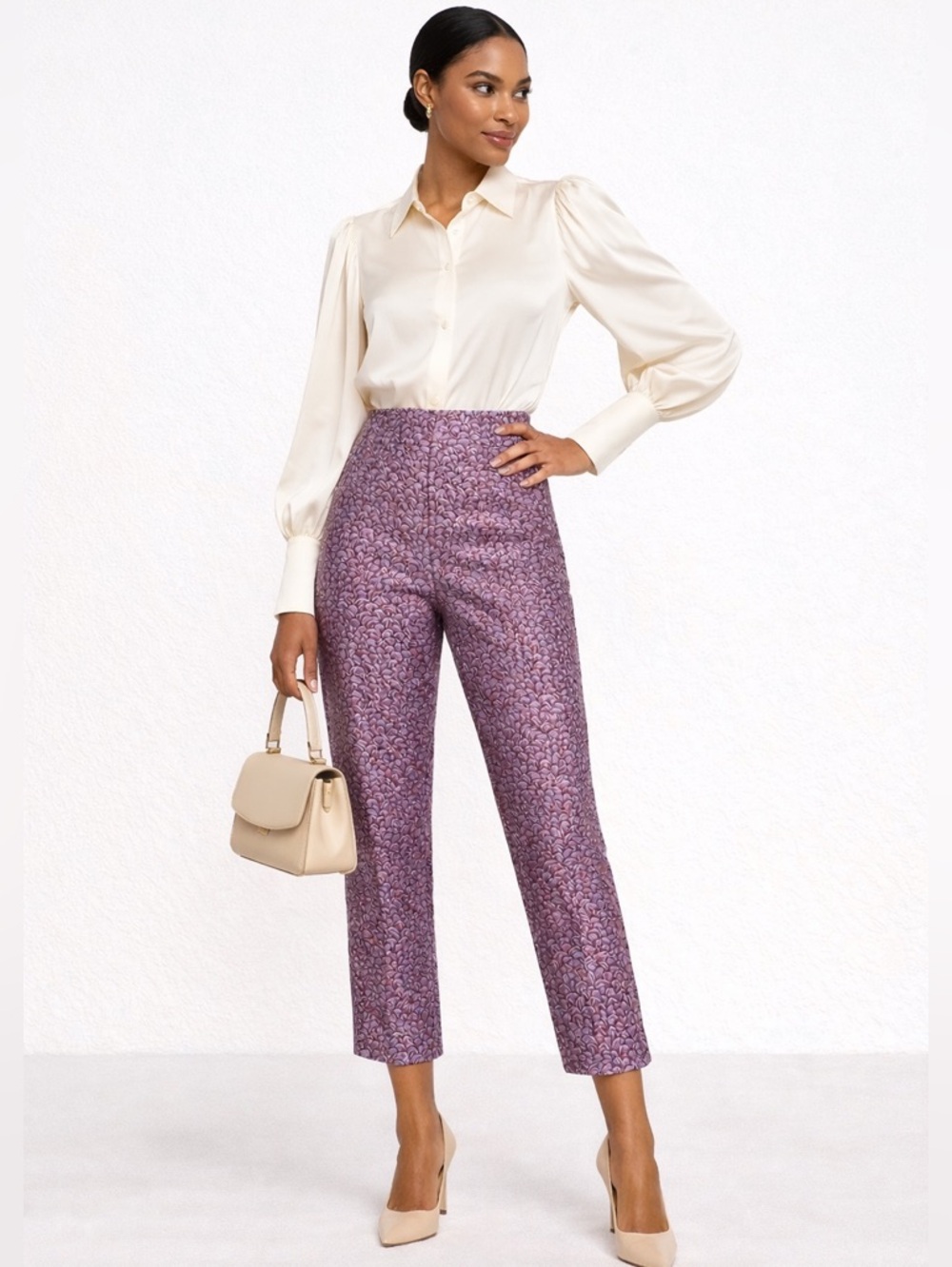 Kate Spade Party Bubbles Jacquard High Rise Crop Pants Purple Size 2 NWOT